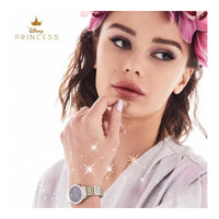 Citizen Eco-Drive Disney Princess Ariel Reloj con diamantes tono dorado, esfera azul de cristal de zafiro, modelo EX1499-50W
