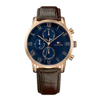 Tommy Hilfiger 1791399, reloj deportivo analógico con movimiento de cuarzo, esfera azul y correa marrón para hombre