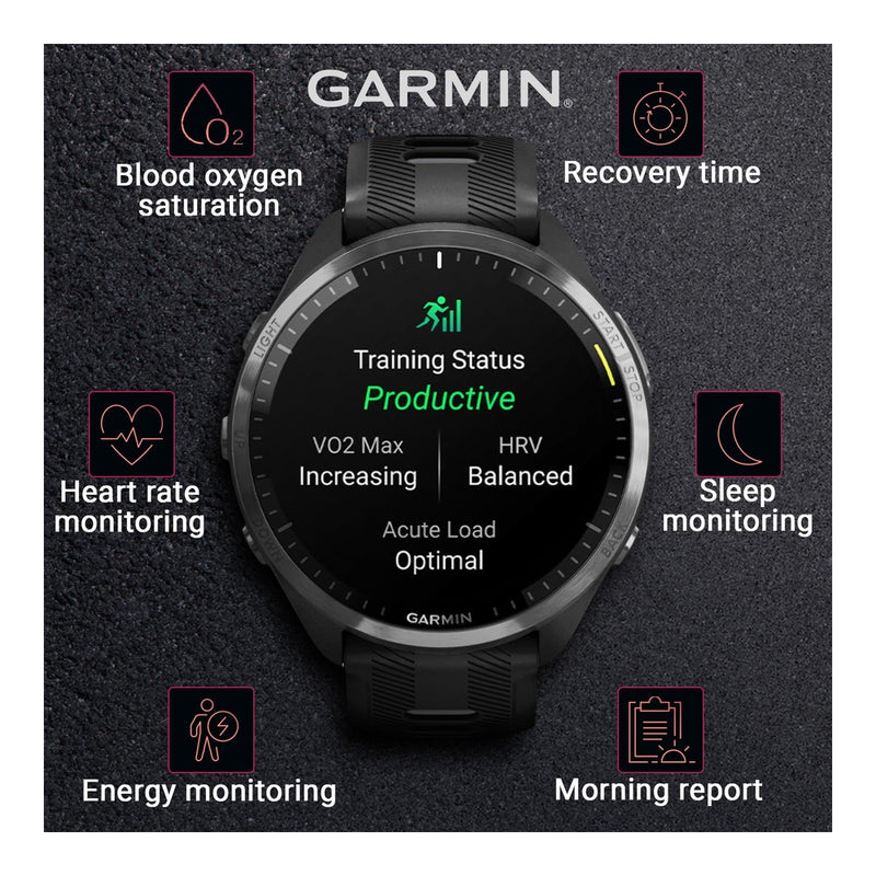 Garmin Forerunner 965 Reloj inteligente premium con GPS para correr y triatlón, incluye pantalla AMOLED y bisel de titanio