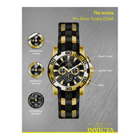 Reloj Invicta Pro Diver cronógrafo de cuarzo negro con pantalla analógica, diseño intrincado y subdiales precisos para hombre