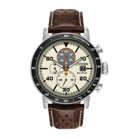 Reloj Citizen Eco-Drive Weekender Brycen cronógrafo con caja de acero inoxidable y correa de cuero marrón
