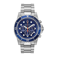 Bulova Cronógrafo clásico para hombre en acero inoxidable con esfera azul, movimiento de cuarzo y cristal mineral