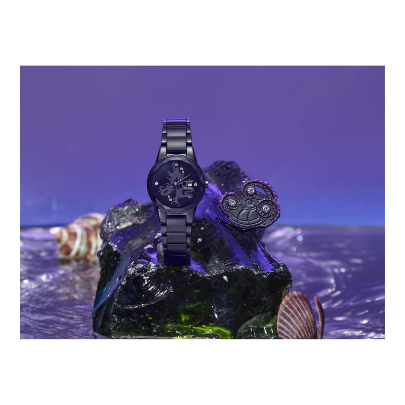 Citizen Eco-Drive Disney Villian Ursula Crystal reloj y pin set de regalo negro iones, esfera negra