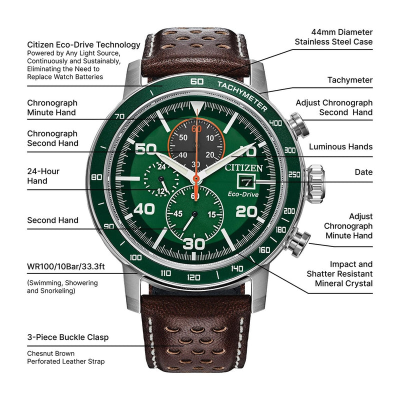 Reloj cronógrafo Citizen Eco-Drive Brycen para hombre, con caja de acero inoxidable y diseño deportivo contemporáneo