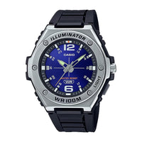 Reloj analógico para hombre Casio Serie MWA100H, bisel de acero inoxidable, LED iluminador y banda de resina, batería de 3 años