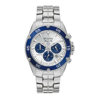 Bulova Marine Star 98B423 Silver Dial Chrono Men's Steel Quartz Watch 41.5mm