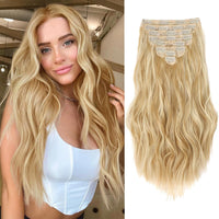 Hair Extensions for Women, 8PCS 20Inch Honey Blonde Mix Beach blonde Clip in Hair Extensions, Synthetic Long Wavy Curly