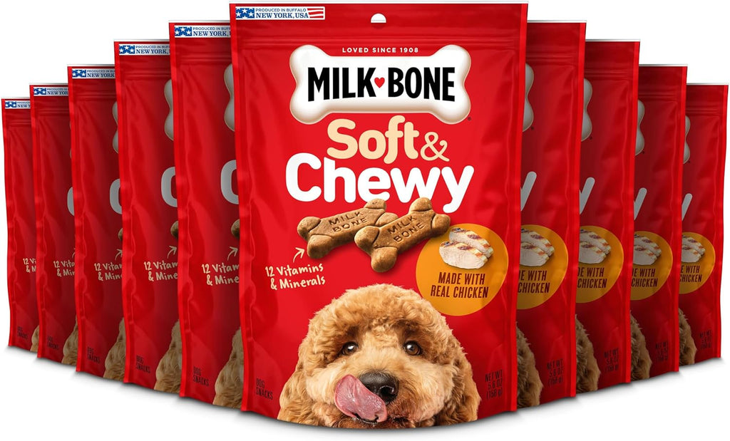 Milk-Bone Soft & Chewy Dog Treats, Made with Real Chicken, 10 Pouches