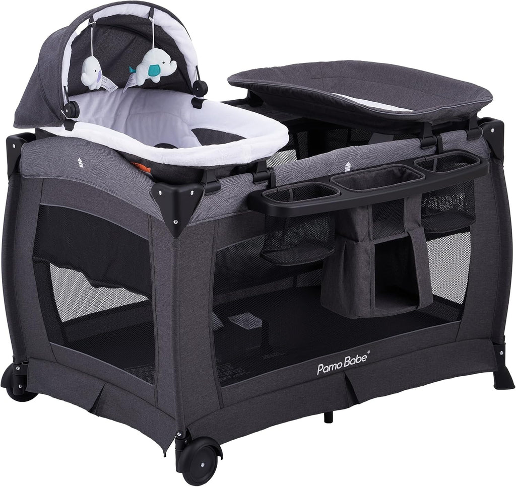 Pamo babe Pack and Play 4-in-1 Baby Playard with Bassinet & Changing Table