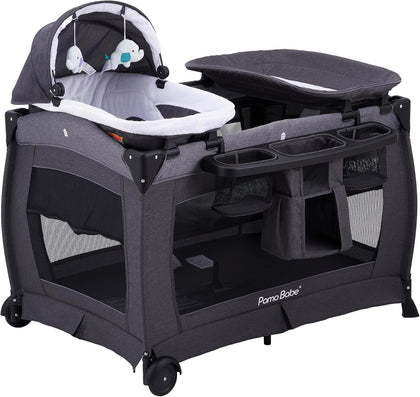 Pamo babe Pack and Play 4-in-1 Baby Playard with Bassinet & Changing Table