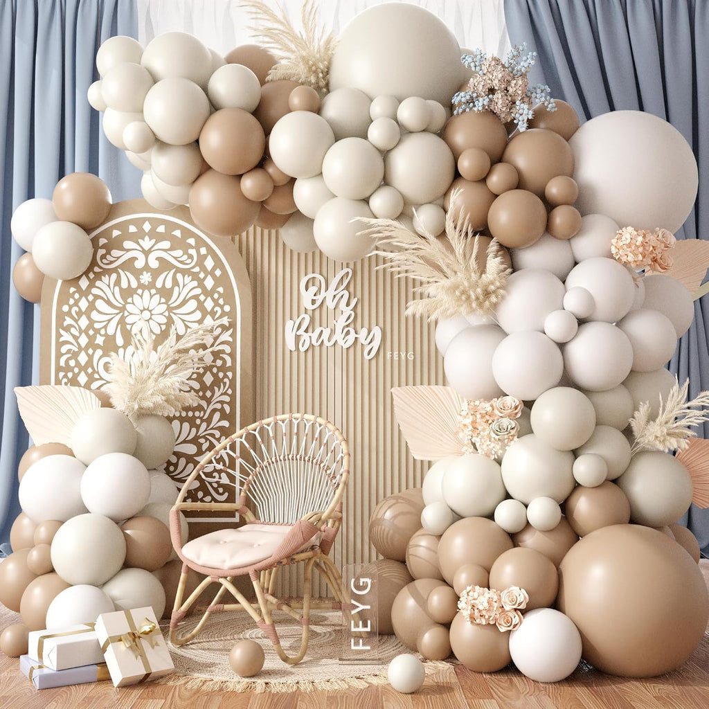 Neutral Balloon Garland Arch, Double Stuffed Beige Tan Boho Party Balloons