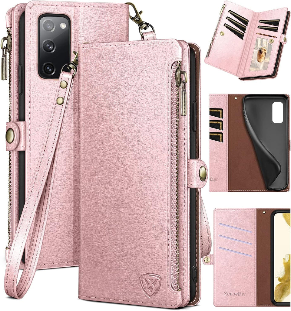 XcaseBar for Samsung Galaxy S20 FE Wallet case with Zipper Credit Card Holder【RFID Blocking】, Flip Folio Book PU Leather
