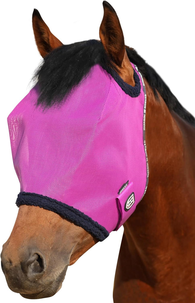 Harrison Howard All Round Mesh Horse Fly Mask UV Protective with Fleece Padded Edging Purple XL
