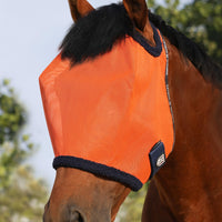 Harrison Howard All Round Mesh Horse Fly Mask UV Protective with Fleece Padded Edging Vibrant Orange L