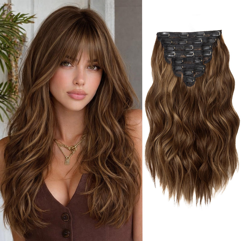 Hair Extensions for Women, 8PCS 16 Inch Curly Light Blonde Clip in Hair Extensions Mix Blonde, Synthetic Wavy Full Head