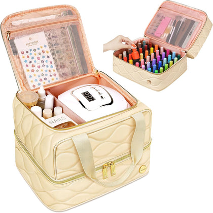 YOREPEK 2 Layer Nail Polish Organizer Case for 42+ Bottles (15ml/0.5 fl.oz)