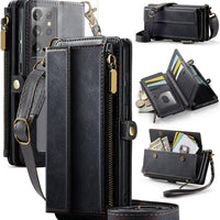 Phone Case for Samsung Galaxy S21 Ultra 5G Zipper Wallet Cover with Screen Protector and Crossbody Lanyard Strap Flip RF