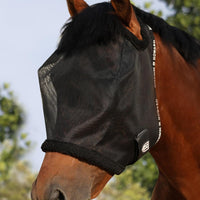 Harrison Howard All Round Mesh Horse Fly Mask UV Protective with Fleece Padded Edging Black L