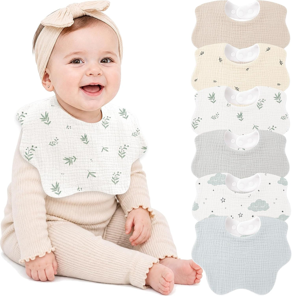 Bearmoss Muslin Baby Bibs for Drooling & Teething Cotton Drool Bib 6 Pack