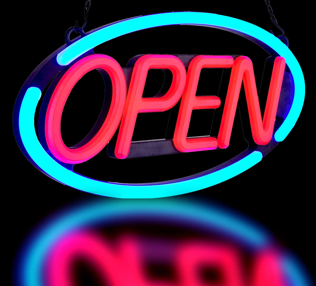 BritTech 24'' X 12'' Ultra Bright LED Neon Open Sign - Remote Controlled - Get Your Business Seen Day or Night (Blue/Red