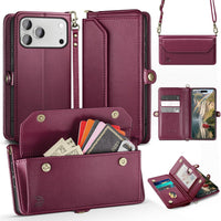 DJBull for iPhone 17 Pro 6.3" Wallet Case with Card Holder, Shoulder and Wristlet Straps, Soft PU Leather, Magnetic Snap