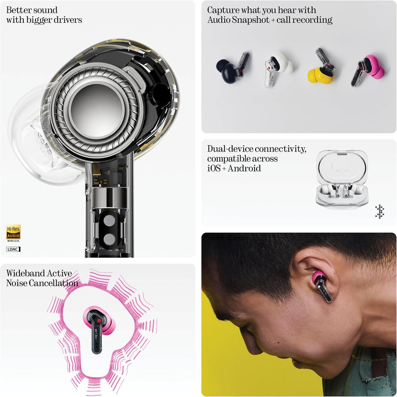 Nothing Ear (3a) Auriculares Bluetooth Cancelación de Ruido 45dB - Rosado