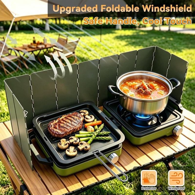 FIRXZYMZ 2 Burner Camping Stove with Windshield, 24000 BTU
