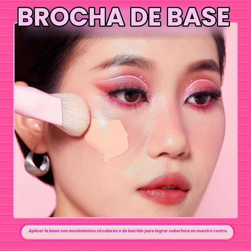 Jessup Foundation Brush and Concealer Brush, Pink Makeup Brushes Set 2Pcs Premium Synthetic Face Make up Brushes for Liquid Cream, T497