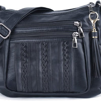 ELDA Purses for Women Pocketbooks Soft PU Leather Ladies Crossbody Purse Multi Pocket Shoulder Bag (Black)