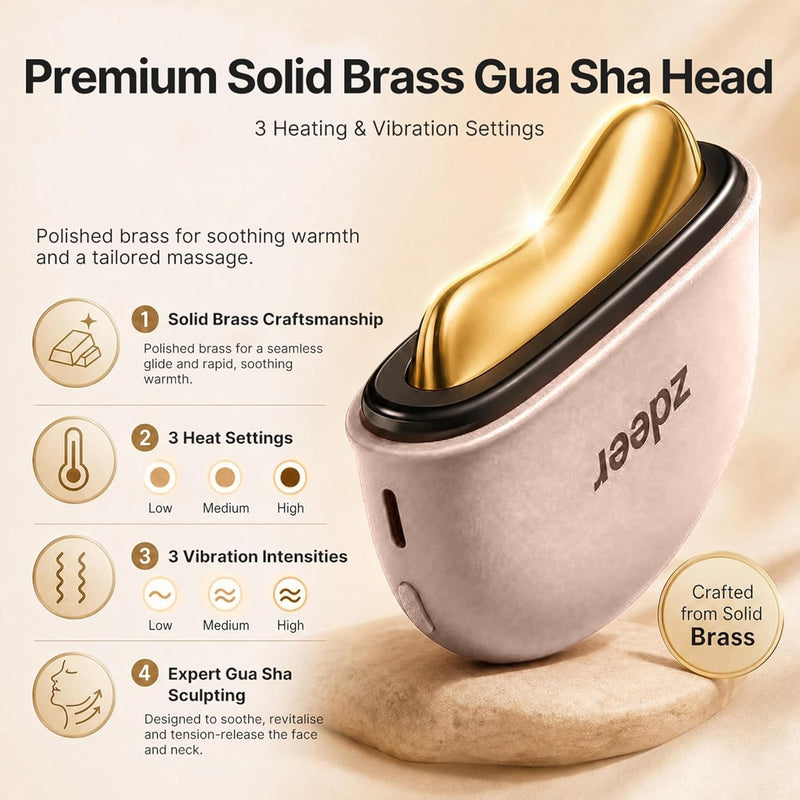 ZDEER GS5 - Herramienta de escultura facial eléctrica de latón Gua Sha con vibración, masajeador facial para mujer, terapia de luz roja LED para cuello y cara, dispositivo de reafirmación de la piel,