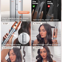 Rizador automático SHEGLAM de 3,17 cm con 3 temperaturas, calentamiento rápido, rotación bidireccional, protección anti-quemaduras, anti-enredos, apagado automático para peinar el cabello.