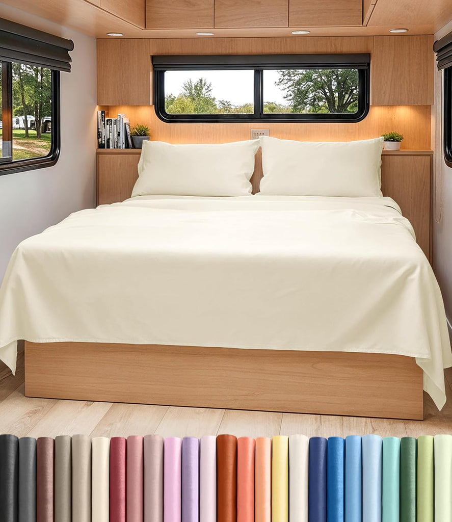 Short Queen Size 4 Piece Bed Sheet Set - RV Short Queen Sheets - Off White