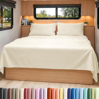 Short Queen Size 4 Piece Bed Sheet Set - RV Short Queen Sheets - Off White