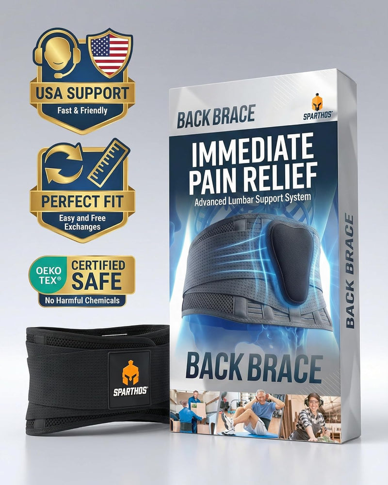 Sparthos - Soporte de espalda para aliviar el dolor de espalda baja - Alivio inmediato de ciática, hernia de disco, escoliosis - Transpirable + Almohadilla de soporte lumbar - Para hombres y mujeres