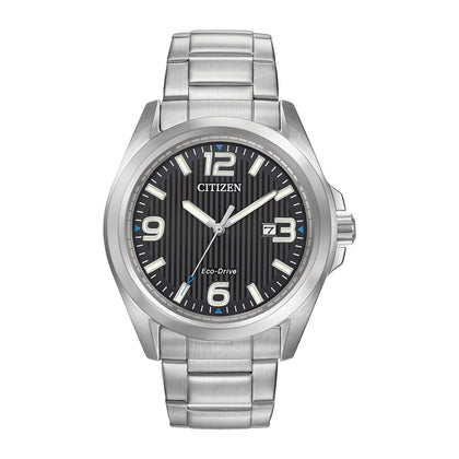 Citizen Reloj Eco-Drive Weekender Garrison Field para hombre en acero inoxidable, esfera negra, modelo AW1430-86E Classic