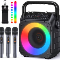 CYY Karaoke Machine, 3 Wireless Microphones, Bluetooth Speaker with Lights