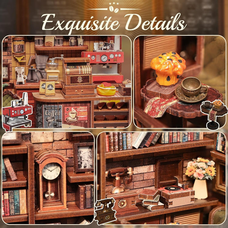 CUTEBEE Book Nook Kit, DIY Miniature House Coffee Shop Dollhouse