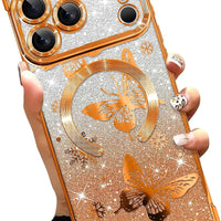 Illians Glitter Phone Case Made for iPhone 17 Pro 6.3 in, Orange Butterfly