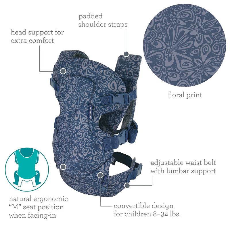 Infantino Flip 4 en 1 Portabebés Ergonómico Convertible Floral Navy