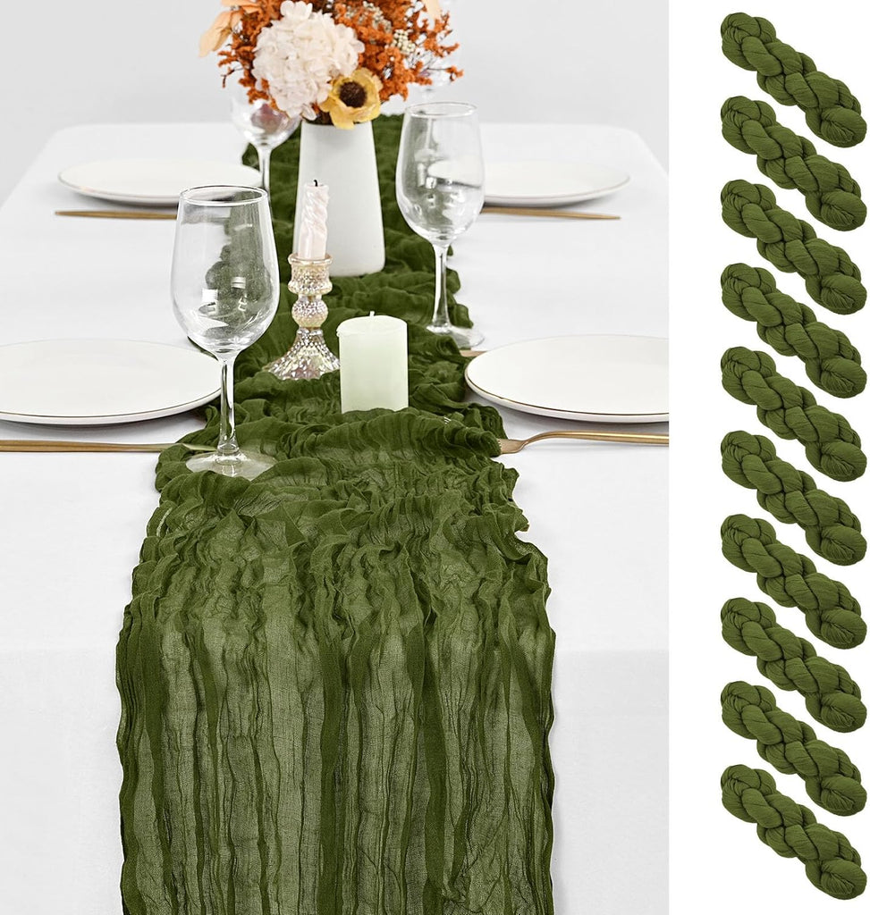 10 Pack Olive Green Table Runner 10Ft Cheesecloth Table Runner Boho Gauze Cheese Cloth Table Runners Romantic Long Sheer
