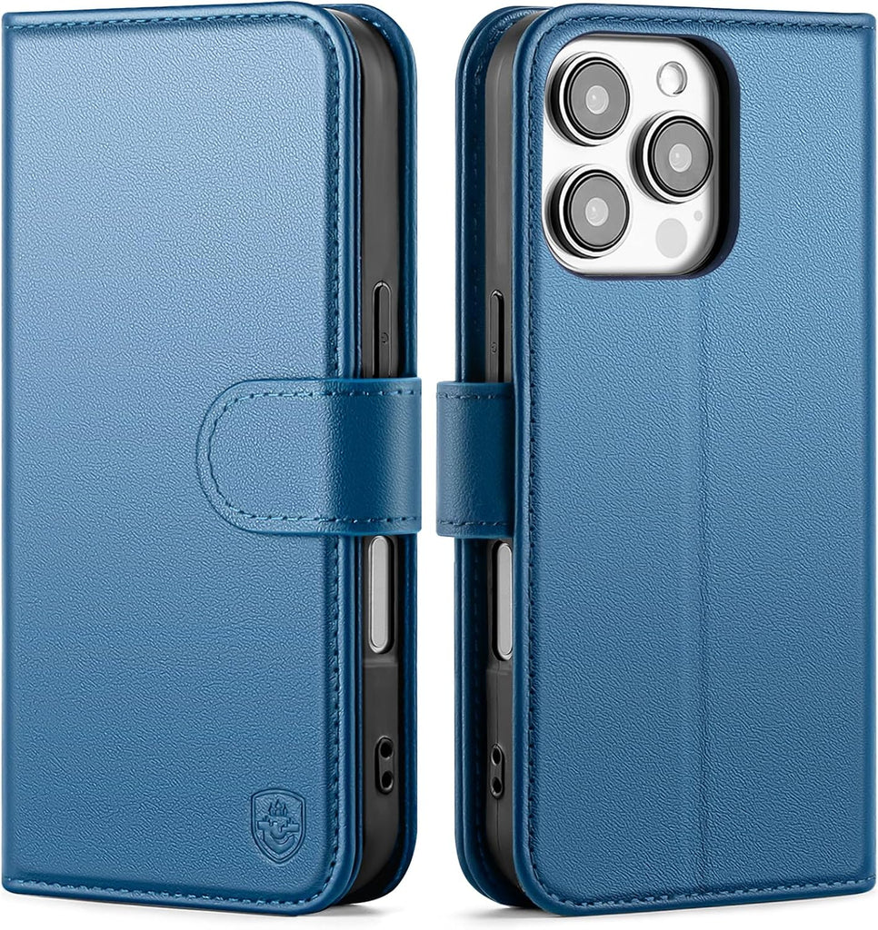 BoxCastle Compatible with iPhone 16 Pro Genuine Leather Case Wallet with Card Holder,Women Men Real Leather Flip Folio R