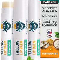 Tallowbourn Moisturizing Grass-Fed Beef Tallow Lip Balm 3pk – Peppermint