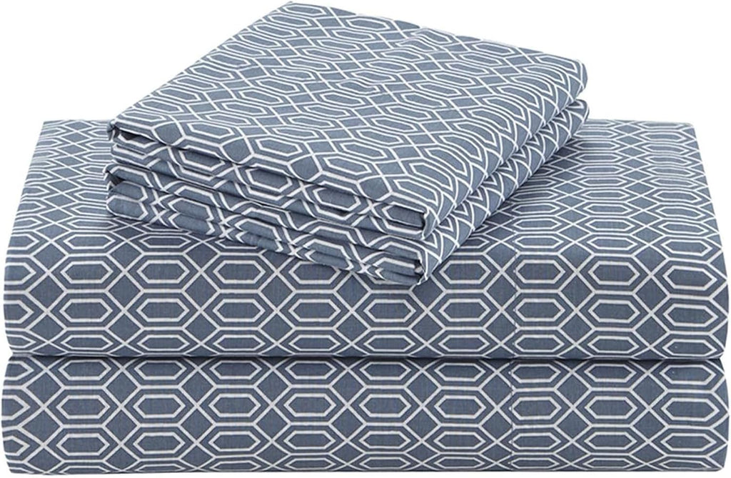 Comfort Spaces 100% Cotton Percale Sheets King Size 4 Piece, Diamond Blue