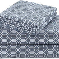 Comfort Spaces 100% Cotton Percale Sheets King Size 4 Piece, Diamond Blue