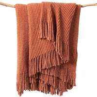 lifein Throw Blanket for Couch, Soft Boho Bed Throw,Cozy Burnt Orange Chenille Knitted Small Spring Lightweight Throw(Ru