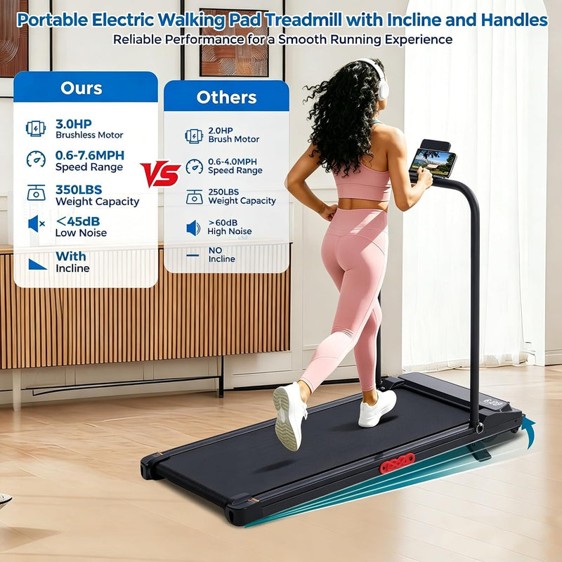 Ogpou Portable Walking Pad Treadmill with Handle Bar