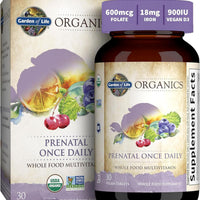 Garden of Life Organics Prenatal Once Daily with Folate, Vitamin C, B6, B12 & D3 – Prenatal Vitamins for Women with Energy Metabolism Support for Healthy Fetal Development, Non-GMO, Vegan, 30 Tablets