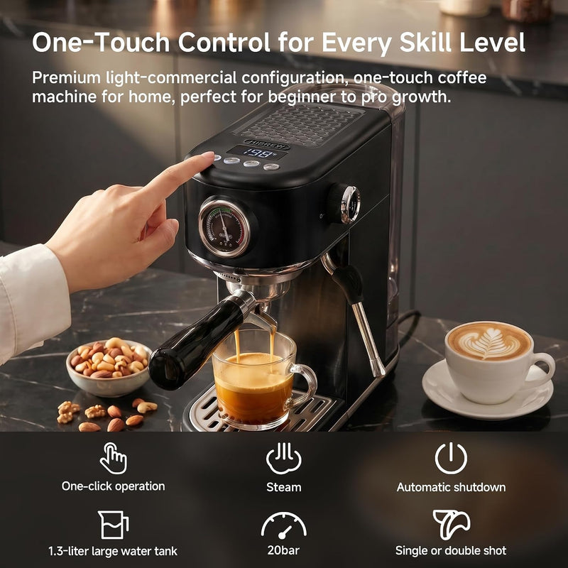 HIBREW H10B Programmable Espresso Machine with LED Display & Pressure Gauge