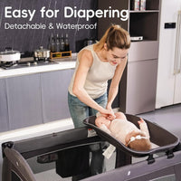 Pamo babe Pack and Play 4-in-1 Baby Playard with Bassinet & Changing Table