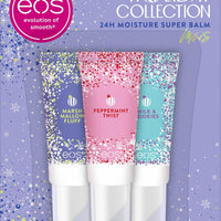eos Holiday 24H Moisture Mini Super Balm Set, Peppermint Twist, Milk & Cookies, Marshmallow Fluff, Limited Edition Lip Care, Stocking Stuffers, 0.24 fl oz, 3-pack